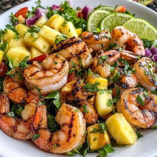 Grilled Lime Shrimp Salad with Pineapple Salsa